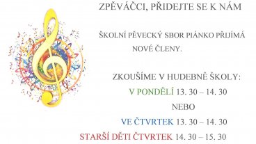 Školní pěvecký sbor Piánko přijímá nové členy