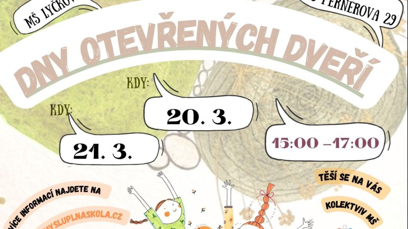 Dny otevřených dveří MŠ Lyčkovo náměstí 20. a 21. 3. 2024